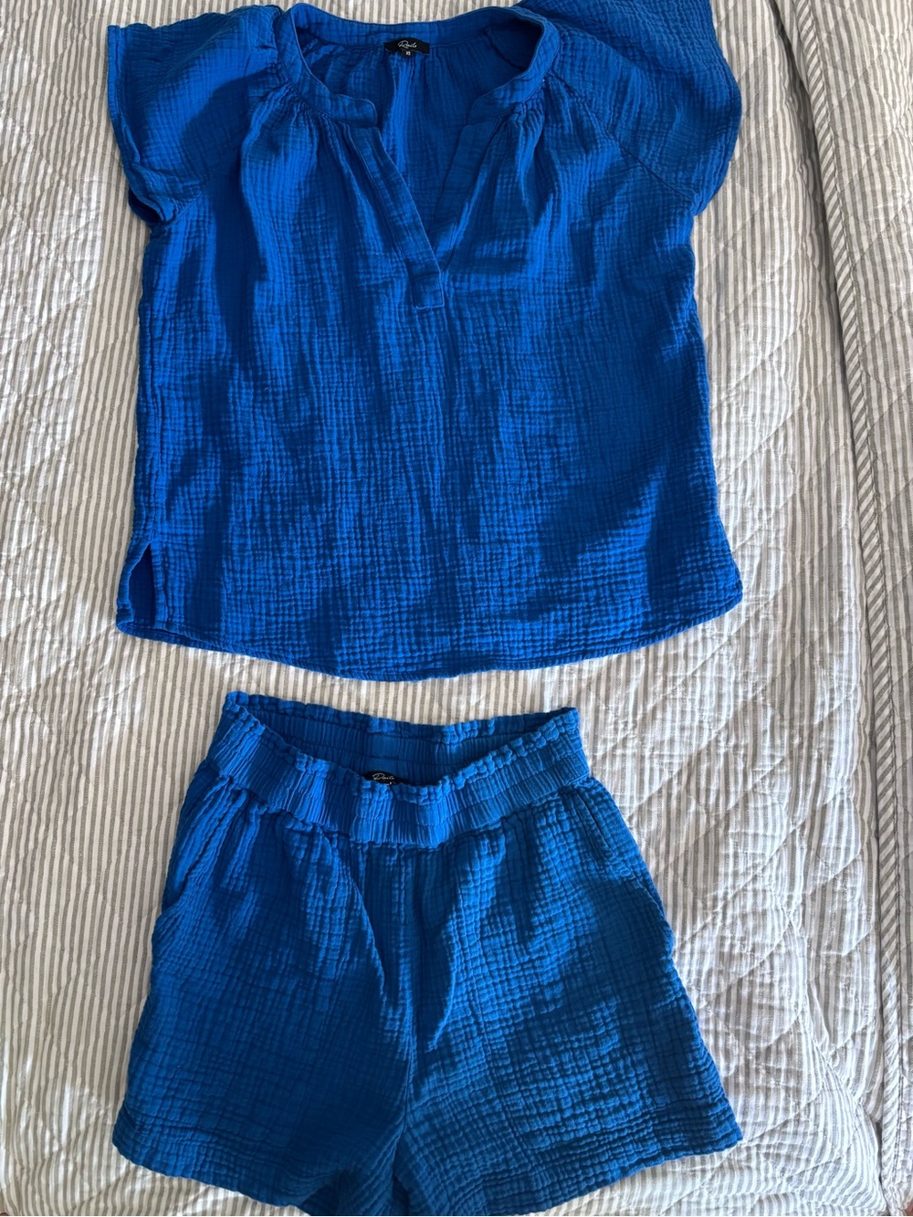Rails Blue Cotton Gauze Top & Shorts Matching Set XS